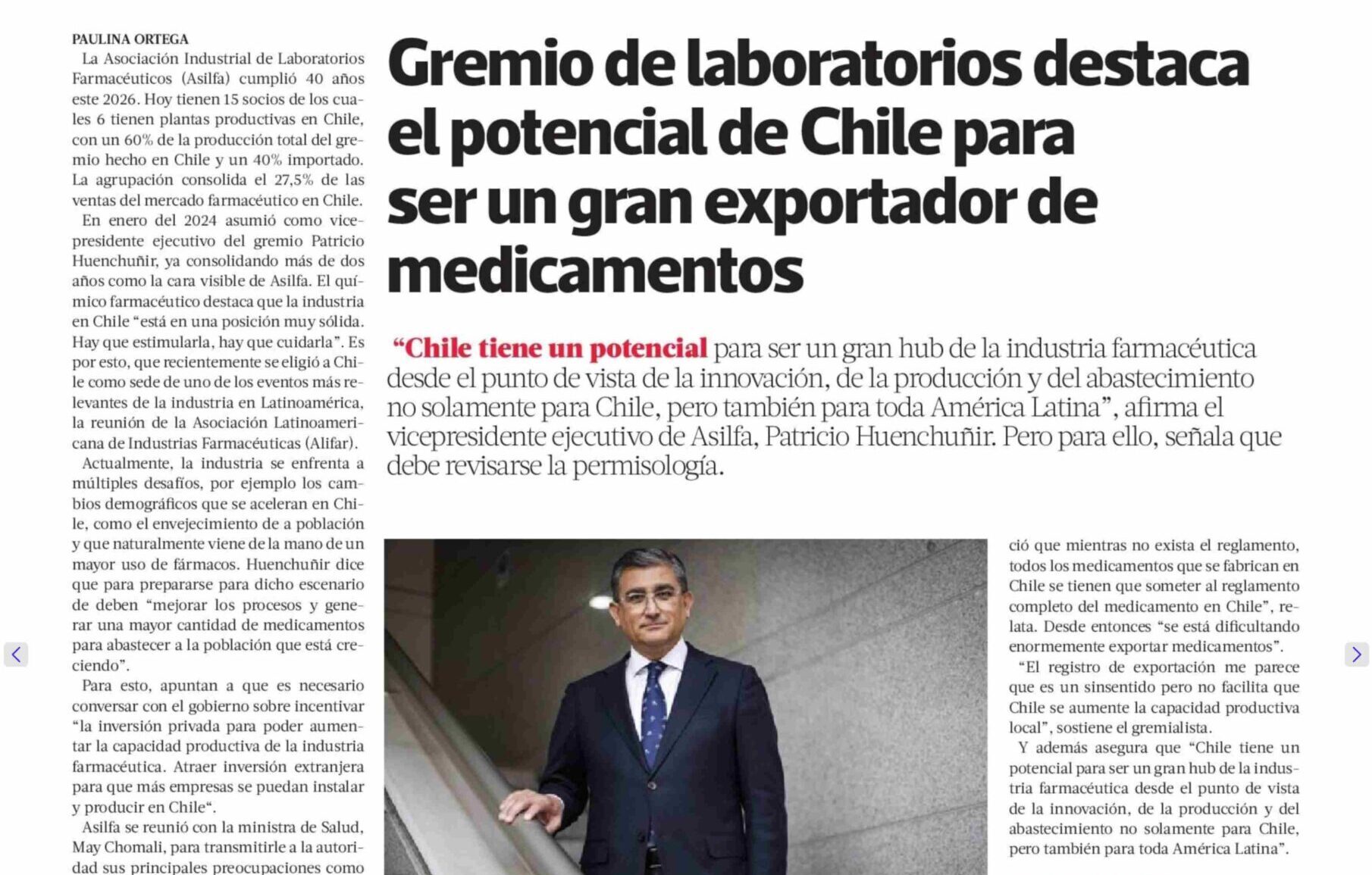 Lee más sobre el artículo Gremio de laboratorios destaca el potencial de Chile para ser un gran exportador de medicamentos